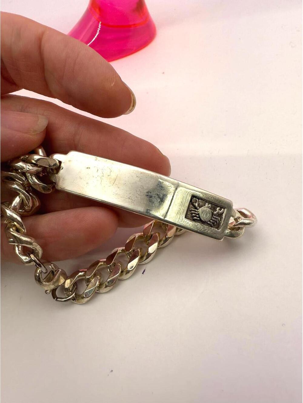 Avon Vintage Silver Chain Bracelet with Engraved Plate Crab Cancer
